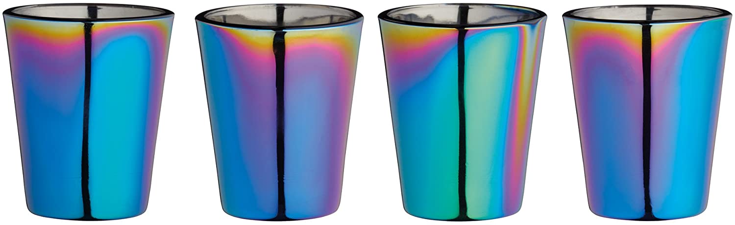 BarCraft BCSGRBOW4PC Metallic Rainbow Iridescent Shot Glasses, 50 ml (2 fl oz), Set of 4, 5 x 5 x 6 cm, 4 Count (Pack of 1)