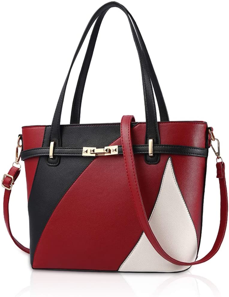 NICOLE & DORIS Women Handbags Top Handle Structured Leather Tote Crossbody Designer Bag Chic with Metal Finish Shoulder Strap Red