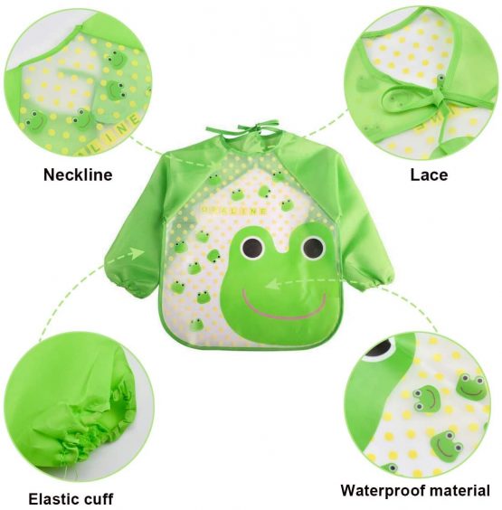 4 Pcs Bibs with Sleeves Baby Feeding Bibs Waterproof Long Sleeved Bib Plastic EVA Washable Weaning Bibs Toddler Painting Apron Bibs for Toddlers Baby Boys & Girls 6 Months to 36 Months - Image 4