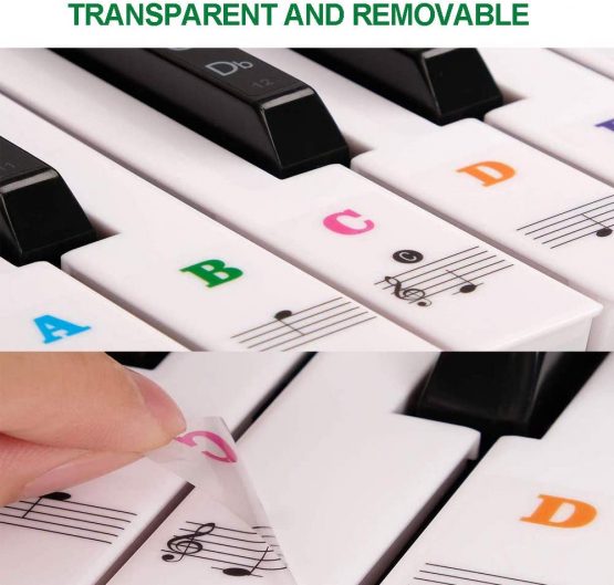 Piano Stickers for 54/61/76/88 Key Keyboards [Transparent and Removable] Full Set Stickers for White and Black Keys (Multi) - Image 3