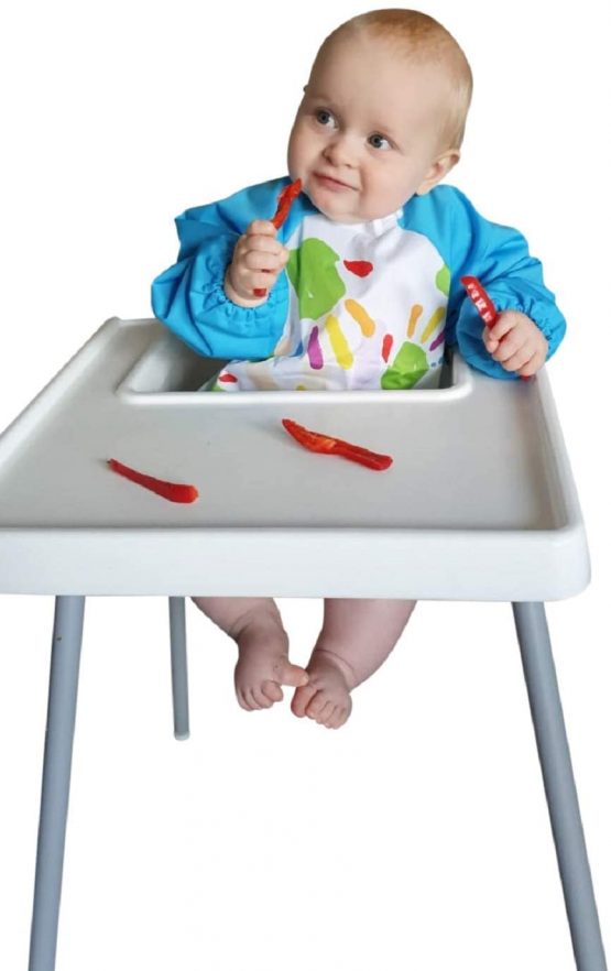 Family of Five | 2 Pack | Long Sleeved Multi Use Waterproof Bib for Babies and Toddlers | Bright Blue | 6-24 Months | Free Travel Bag and Gift Box