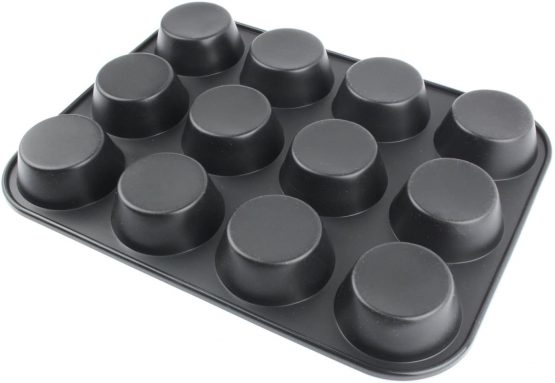 Belmalia Muffin Tray Silicone, 12 Holes, 33 x 25 x 3 cm, Non-Stick Coating, Cupcake Muffins Tin Black - Image 2