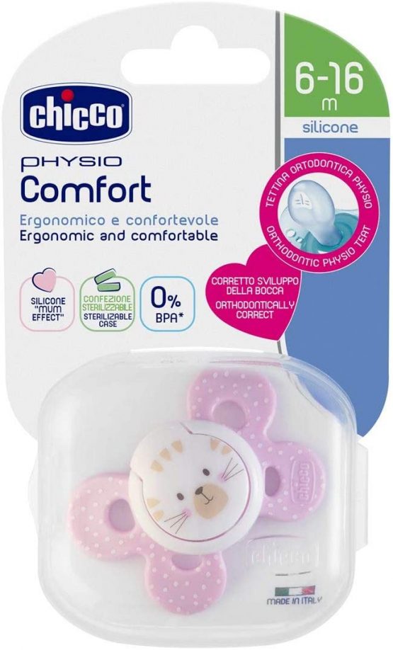 Chicco 00074913110000 Comfort Girl Soother, Silicone, Pink, 6-16 Months, [Assorted Models]