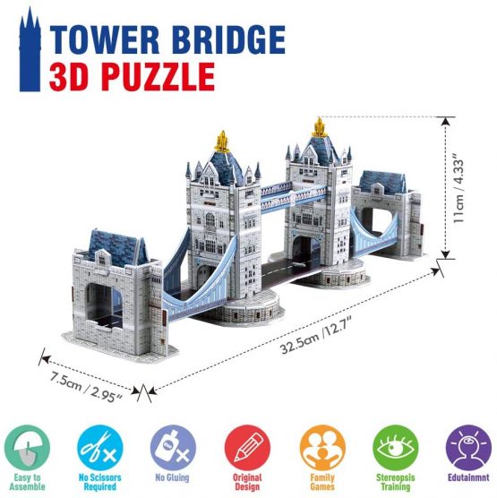 CubicFun 3d Jigsaw Puzzle for Kids UK London Architecture Building Model Landmark Kit Gift for Children, Tower Bridge Big Ben (Small 3 UK Puzzles) - Image 4