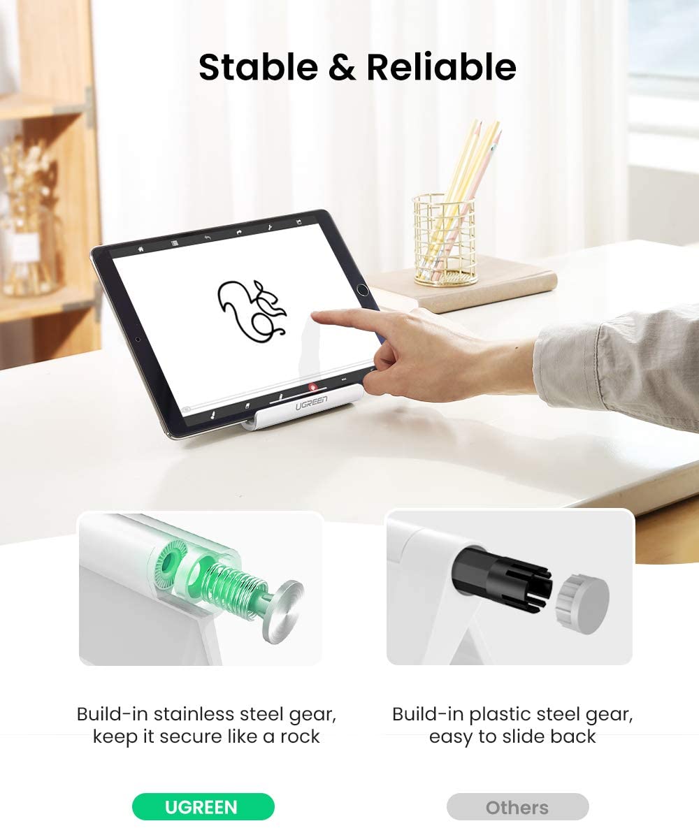 UGREEN iPad Stand Tablet Desk Holder Foldable Adjustable Portable Travel Mount Video Call Compatible with iPad Pro 13 2024 12.9 11/Air/Mini/10th 10.9,iPhone 17 16,Galaxy Tab S11 A9+,Surface Pro(White) - Image 4