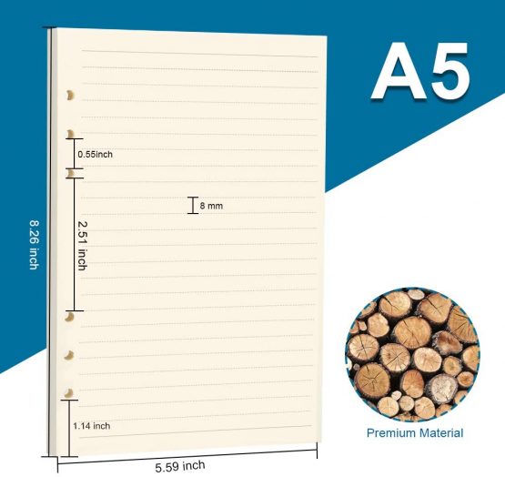 FANDAMEI 3 Pack A5 Filofax Refills Paper - 270 Pages/135 Sheets A5 Insert Ruled Lined Paper, 6 Hole Loose Leaf Punched Paper Refill for Diary Notebook, A5 Refillable Planner for School Office Travel - Image 2
