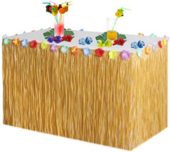Xinlie Hawaiian Luau Table Skirt Hawaii Table Skirts Hawaiian Table Skirt Hibiscus Grass Table Skirt Hawaiian Party Decoration Kit Hawaii Luau Table Skirts for Tropical Decoration (108.7 x 29.5in) - Image 3