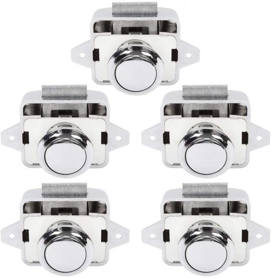 OCGIG 5PCS Push Button Locks Cabinet Door Catch Lock for Caravan Motorhome Camper Van Latch Cupboard