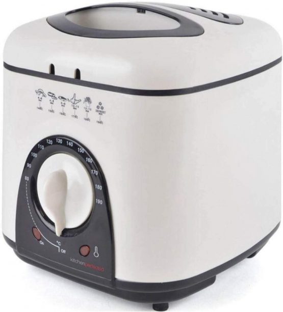 KitchenPerfected 1.0Ltr Compact Deep Fryer / Non-Stick / Thermostat Control / Frying Basket With Removable Handle / Non-Slip Feet / Detachable Lid / Viewing Window - Ivory White - E6010WI - Image 2