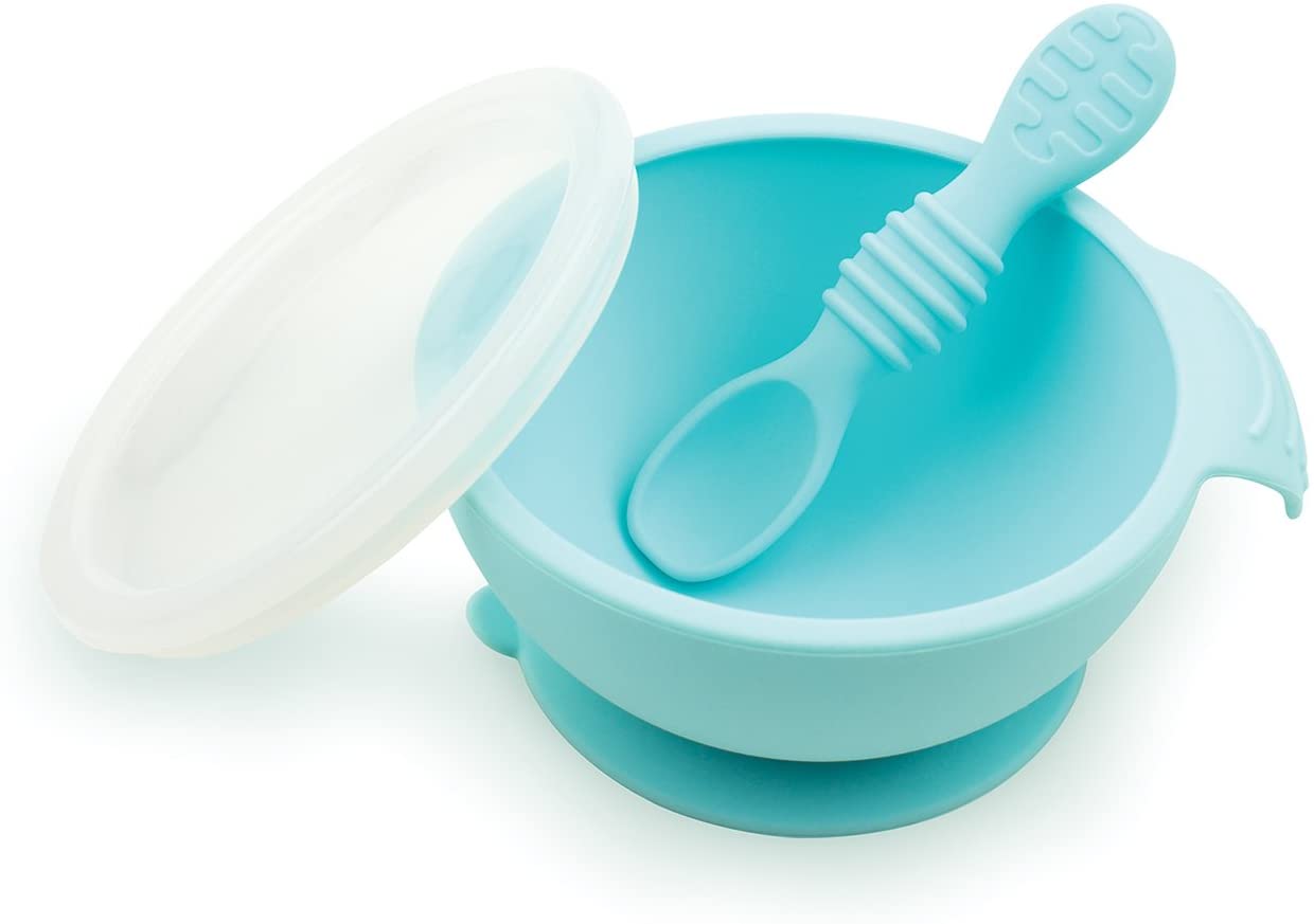 Bumkins Suction Silicone Baby Feeding Set, Bowl, Lid, Spoon, BPA-Free ...