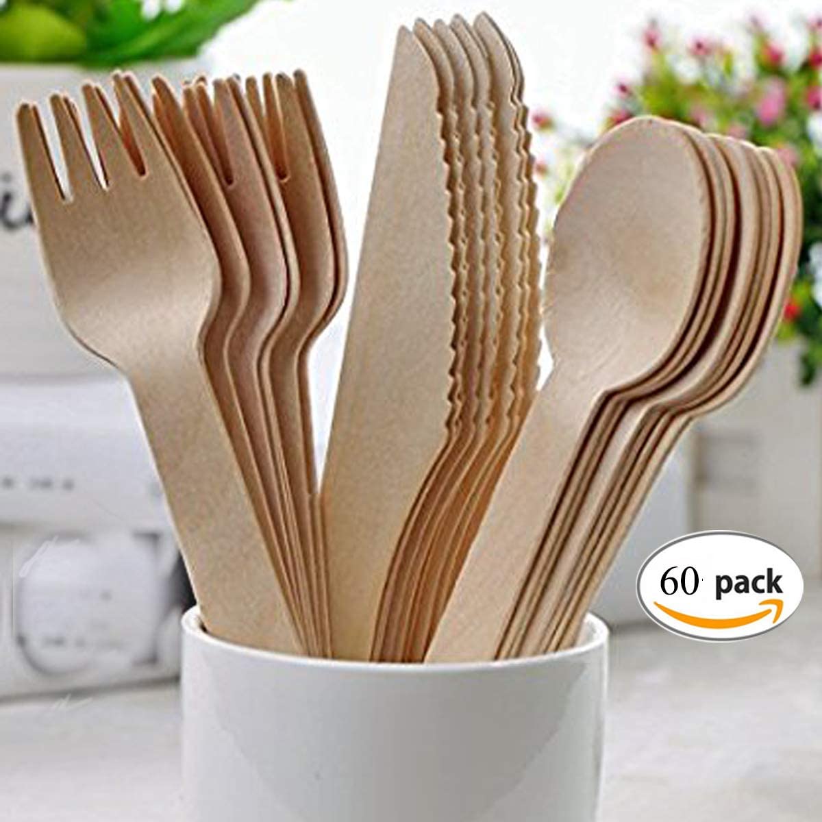 Disposable Wooden Cutlery Set,Mengger Eco Friendly Biodegradable