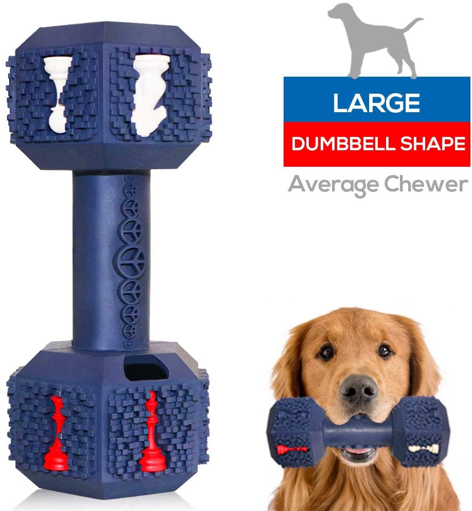 M.C.works Dog Chew Toys for Average Chewers Indestructible Dog Toys Tough Natural Rubber Toy for Small Medium Dogs Dumbbell Shape