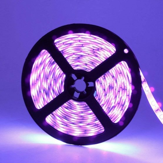 LightingWill 24 Watts UV Black Light LED Strip, 16.4FT/5M 3528 300LEDs 395nm-405nm Non-Waterproof Blacklight Night Fishing Sterilization Implicitly Party with 12V 2A Power Supply - Image 2