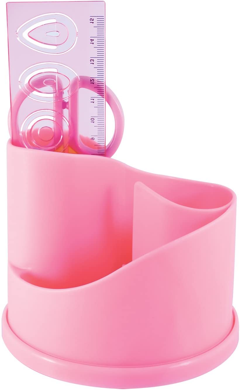 EXERZ Pencil Holder Pink, Desk Organiser, Rotating Desk Tidy, Pen Caddy with Stationery - Pink, Ex8286-pnk - Image 2