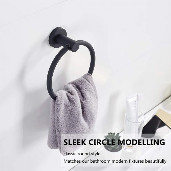 BGL Black Towel Ring Wall Mounted, Stainless Steel 304 Rubber Round Towel Holder for Bathroom - Image 4