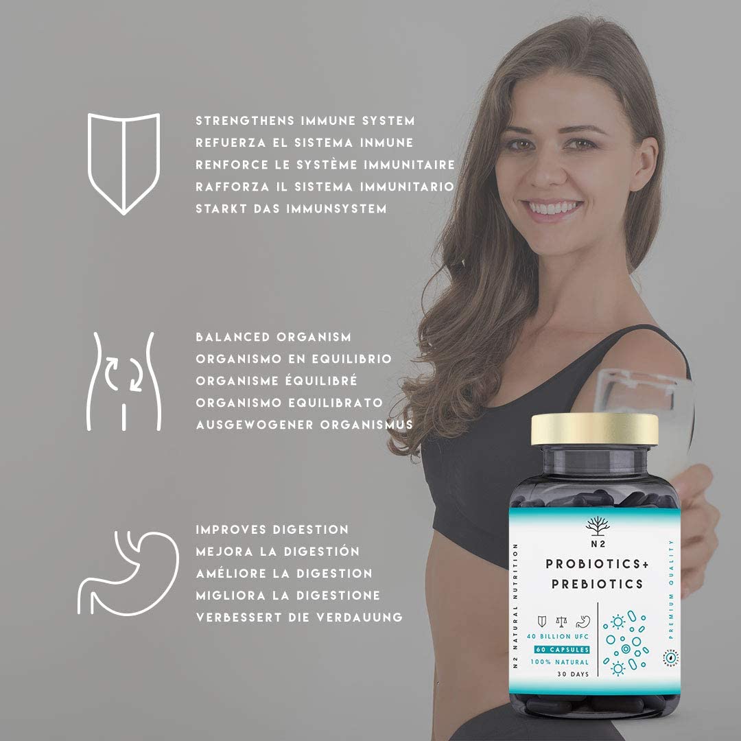 Probiotics and Prebiotics Supplement 40 Billion CFU. 6 Probiotic Strains, 60 Vegan Chlorophyll Capsules. N2 Natural Nutrition - Image 3