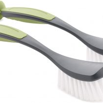 CleanPEAK Pack of 2 Stand Up Dish Brushes with Suction Cup, Soft Grip Handle and Non-Scratch Bristles – Grey / Green