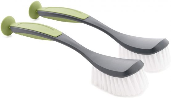 CleanPEAK Pack of 2 Stand Up Dish Brushes with Suction Cup, Soft Grip Handle and Non-Scratch Bristles – Grey / Green