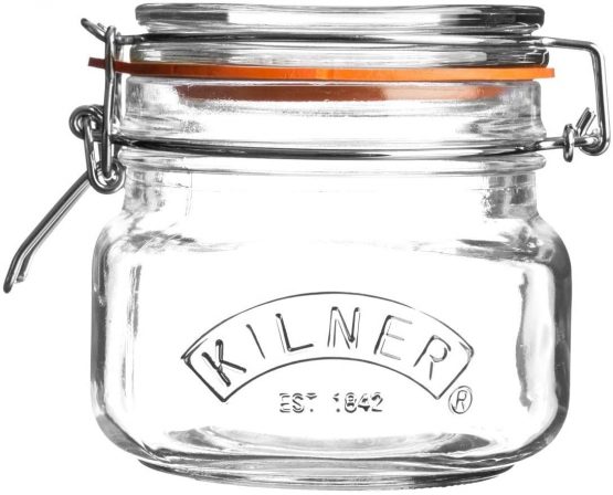 Kilner 25.51 Preserving Jar for Jam, with Square Base and Mechanic Cap Clip, Capacity: 0.5 litres