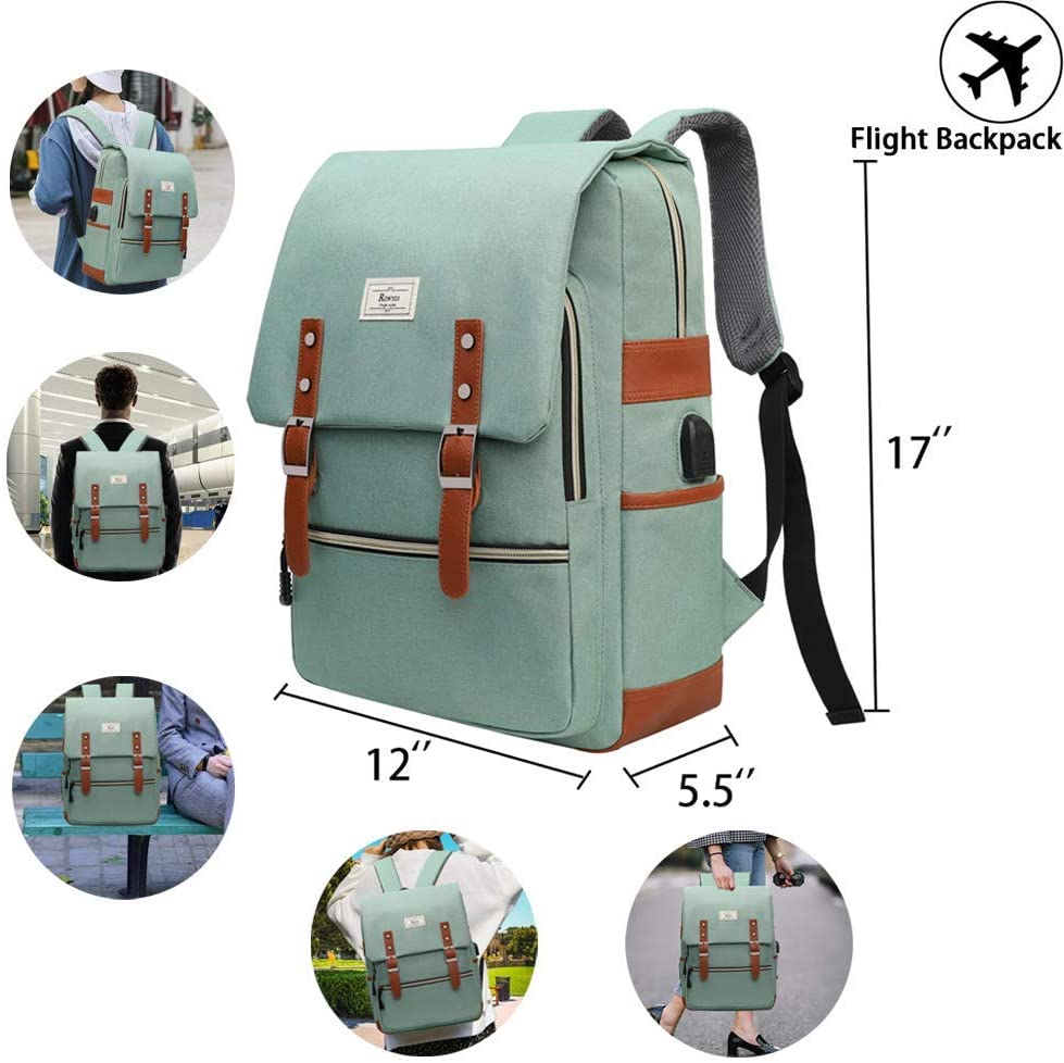 Ronyes College Bag Fits up to 15.6’’ Laptop Casual Rucksack Waterproof Business Travel School Backpack Daypacks with USB Unisex(LightGreen) - Image 4