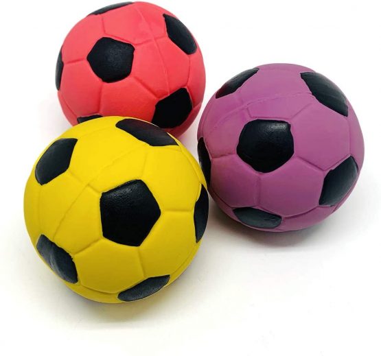 Chiwava 3PCS 2.7'' Squeak Latex Dog Toy Football Chew Fetch Throw Ball for Medium Dogs Interactive Play