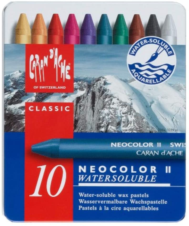 Caran d'Ache 7500.31 Creative Art Materials NeoColor II" Water Soluble Wax Pastel Set, Multi-Colour, Assorted, 10 count (Pack of 1)
