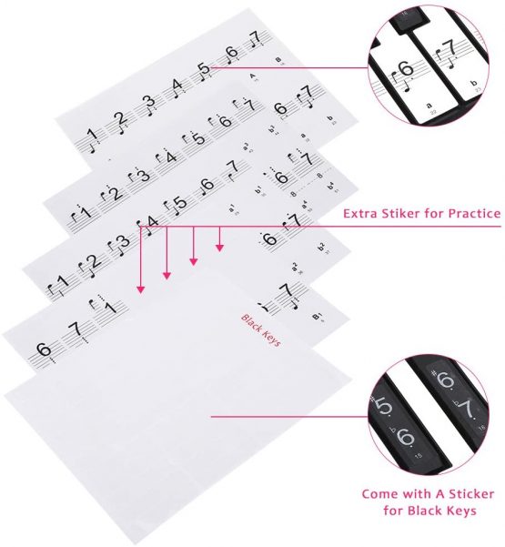 Piano keyboard Sticker, Removable 88 Keys Electronic Piano Keyboard Note White Keys Stickers Labels for Beginners(Transparent) - Image 3
