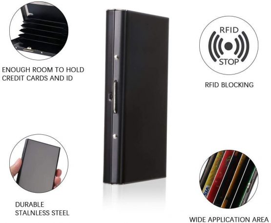 Credit Card Case Metal Card Holder Wallet Men's Credit Card Holders Card Protector Box Women RFID Blocking Credit Card Holder Sleeves Slim Metal Credit Card Wallet Front Pocket Wallet for Men Leather - Image 4