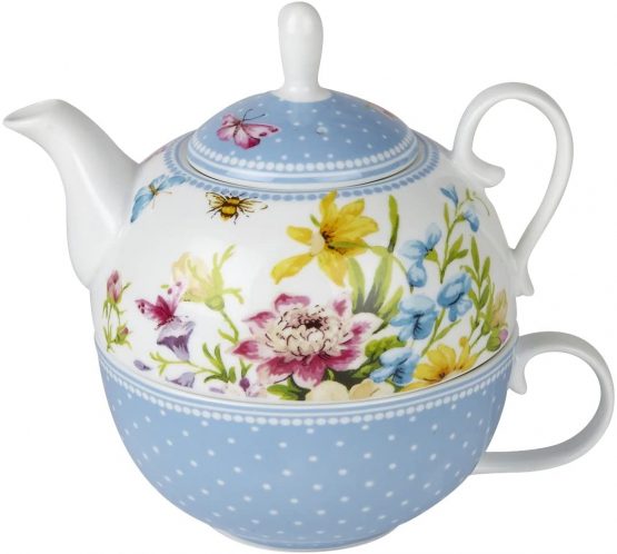 Katie Alice “English Garden” Porcelain Tea for One Teapot and Cup by Creative Tops – Teapot: 450 ml (16 fl oz), Cup: 280 ml (10 fl oz)
