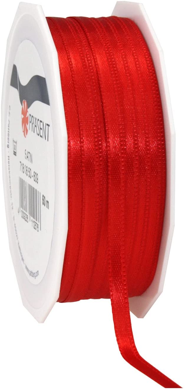 C.E. Pattberg SATIN red gift ribbon, 55 yards for Wrapping Gifts 0.24 inches width, Ribbon for Decorating & Crafting