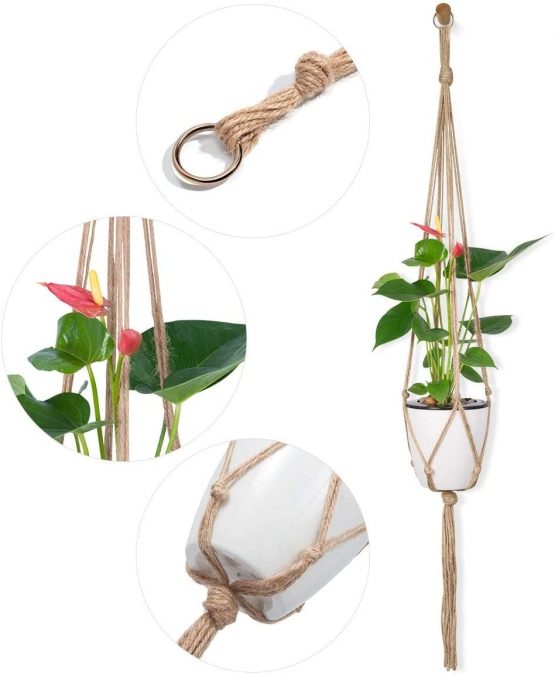 Macrame Plant Hangers Holder 6 Packs Indoor Outdoor Hanging Planter Basket Rope Flower Pot Holder Jute Rope Plants Hangers Garden Home Decorations and Space Saving - Image 3