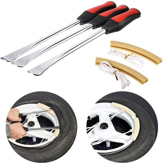 BTSKY Tire Levers Spoon Set - 3 Tire Lever Tool Spoon + 2 Wheel Rim Protectors Tool Kit for Motorcycle Bike Car Tire Changing Removing - Image 3