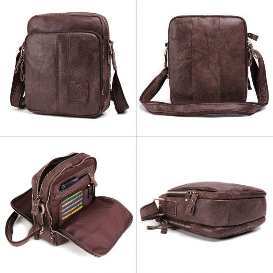 Men's Shoulder Bag, Small Leather Crossbody Bag Vintage Messenger Bags Casual Satchel Bag - Image 2