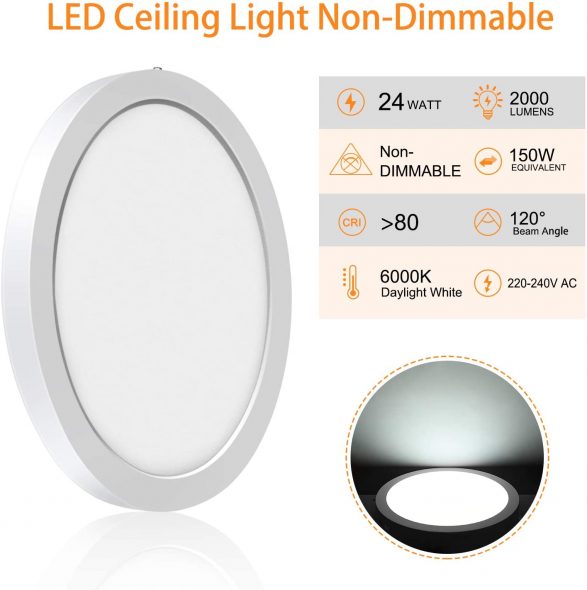 Creyer Modern Round 24W LED Ceiling Lights, Equivalent to 150W Bulbs