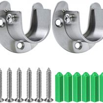Pveath 2 Pack Stainless Steel Closet Pole Sockets, Heavy Duty Closet Rod End Supports Flange Rod Holder with Screws, U Shaped, Easy Installation Or Quick Removal (32MM)