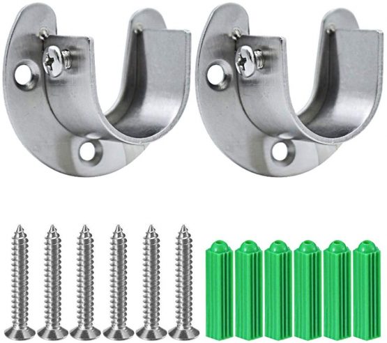 Pveath 2 Pack Stainless Steel Closet Pole Sockets, Heavy Duty Closet Rod End Supports Flange Rod Holder with Screws, U Shaped, Easy Installation Or Quick Removal (32MM)