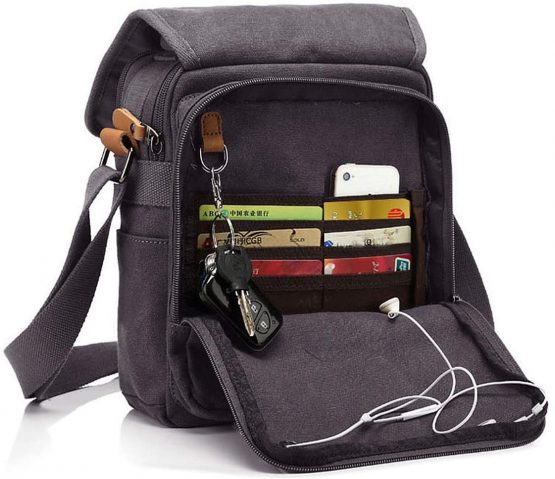 CHEREEKI Canvas Bag, Shoulder Bag Messenger Bag with Multiple Pockets (Hold 10 inch Tablet, iPad, Kindle) (Army Green)
