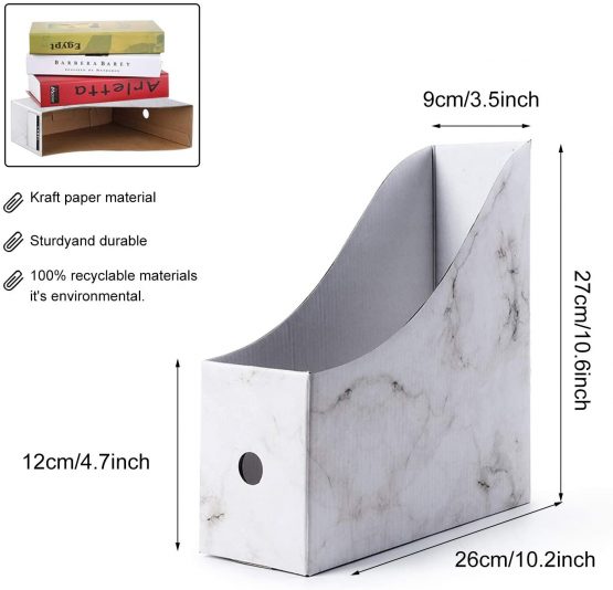 HINATAA File Magazine Holder,5 PCS Kraft Paper Magazine Rack Files Folder,Storage Organiser Sorter Storage Shelf Excellent for School Dormitory,Office,Home Files Storage (Marble) - Image 2
