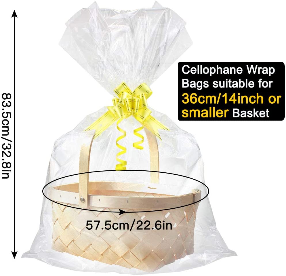 SelfTek 20pcs Large Cellophane Bags with Pull Bows Cellophane Wrap Bags for Hampers with Bows Set for Baskets Making Easter Gifts Presents Packaging - Image 3