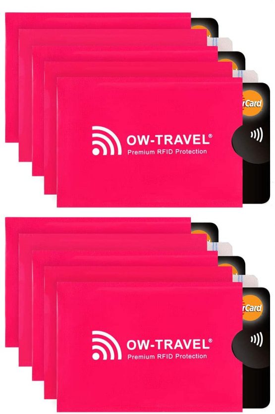 OW-Travel RFID Card Protector Sleeves. Bank Card Security Protector. Skimming Card Guard Defender Holder. Skim Guards. Wallet Blocking Sleeve Holders Credit Cards. Contactless Card Protector Pink 10