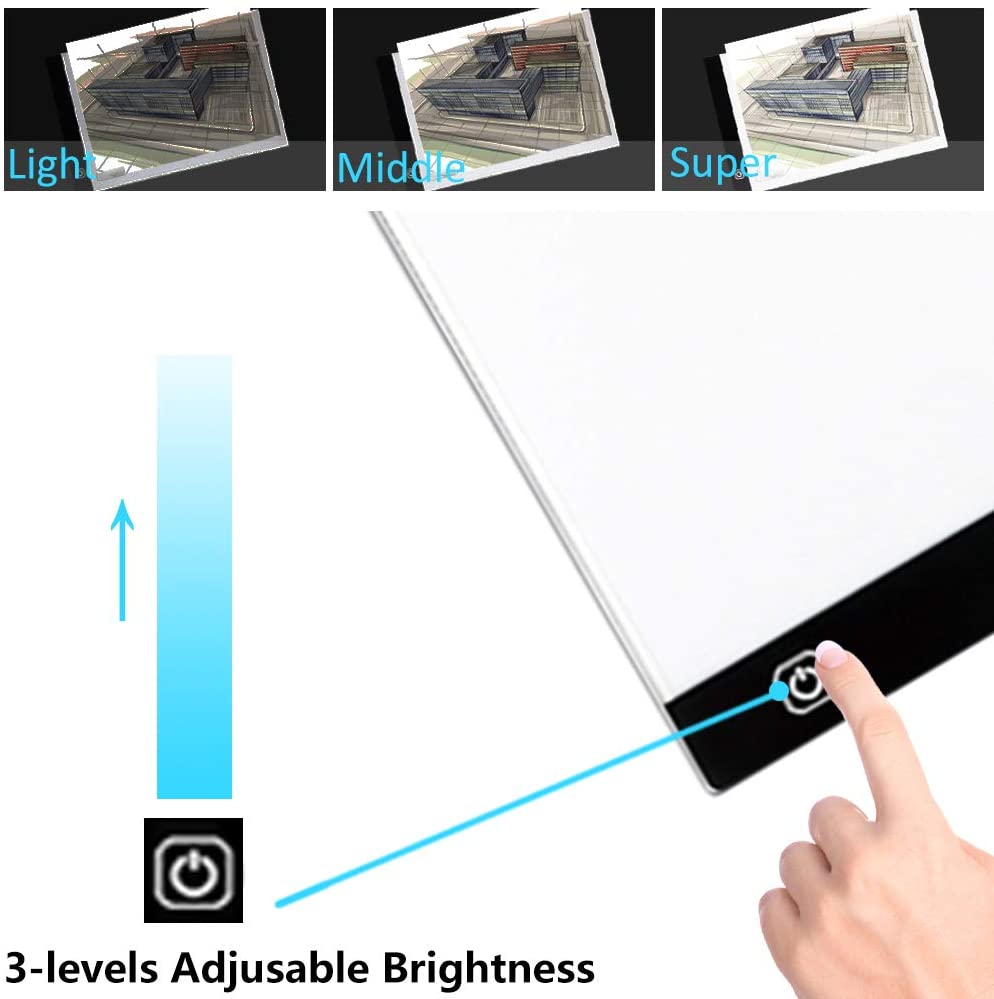 LBWLB A4 Portable LED Light Box Adjustable 3-Levels Brightness Light Pad Drawing Tracing Light Box Stencil Tattoo Animation Diamond Painting Light Pad with USB Power Cable for Kids Adults,Gift