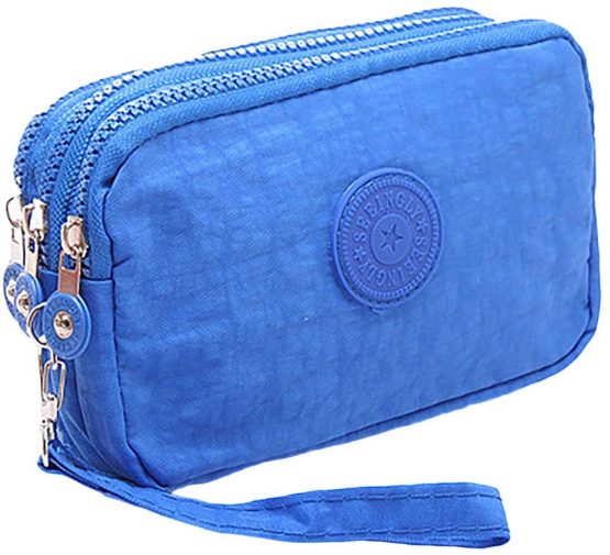 Fueerton Multifunction 3 Layers Zipper Key Card Phone Pouch Coin Money Bag Purse Wallet (Light Blue)