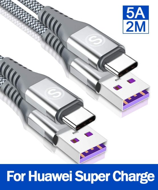 5A USB C Cable, [2M 2-Pack] Huawei Super Charge Type C 40w Fast Charging Charger Nylon Braided Cord for Huawei P30,P30 Pro,P30 Lite,P20,P20 Pro,P20 Lite,Mate 30 Pro Mate 20 X Mate 10,P10 P9 Plus-Grey