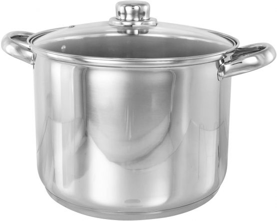 Buckingham 15140 Deep Induction Stock Pot with Glass Lid 28 cm, 13.5 L, Silver
