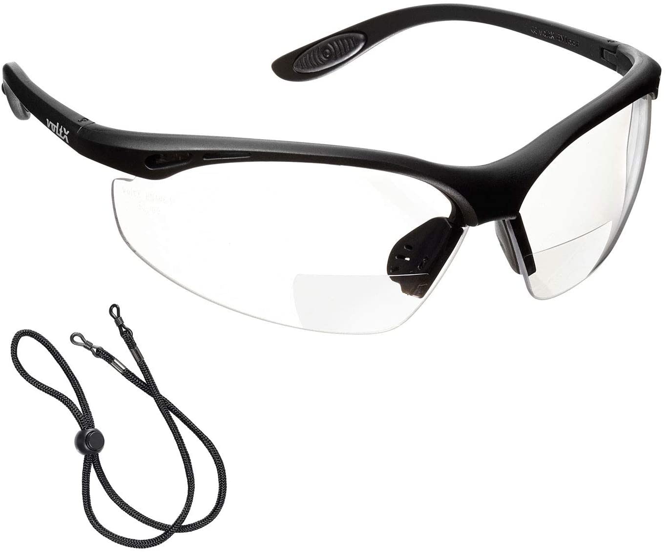 voltX 'CONSTRUCTOR' BIFOCAL Reading Safety Glasses (CLEAR +2.0 Dioptre) UKCA & CE EN166F certified/Cycling Sports Glasses include's safety cord + UV400 anti-fog coated lens