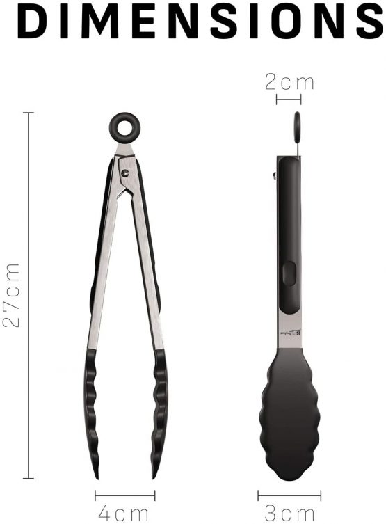 Kitchen Silicone Tongs 9 Inches (Black Color) | Stainless Steel Handle With Easy Grip And Smart Padlock System | Curved Silicone Tip For Strong Grip | Handy Tong For BBQ, Serving, Frying, And Cooking - Image 2