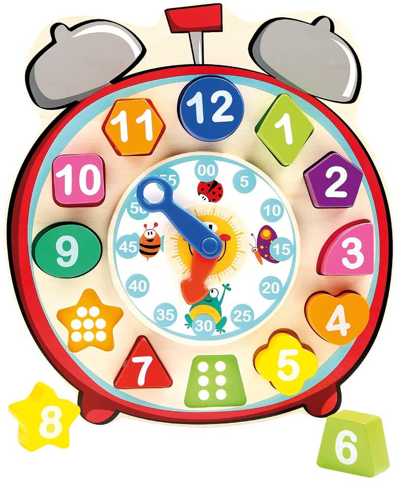 Bino 84053 Shape Sorter Clock Toy. Wooden Puzzle Clock for Children Educational Toy for Learning Time Shapes