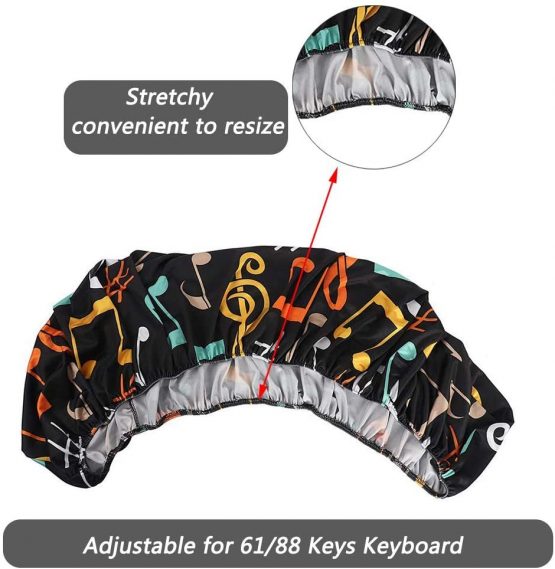Electronic Piano Keyboard Cover, Stretchy Spandex Dust-proof Cover with Adjustable Elastic Cord Locking for Electronic Keyboard, Music Symbol Print On Black, Suit for 61/88 Keys - Image 4