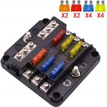 Tawveml 6 Way Blade Fuse Box, 12V/24V Circuit Fuse Holder Box Block with Negative Bus, Car Standard Blade with LED Indicator for Automotive Car Boat Marine Truck