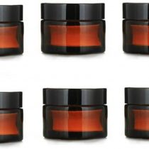 6PCS 10ml Amber Glass Jar Empty Refillable Cosmetic Face Cream Lip Balm Storage Jars Bottle Container Pot with Liners and Screw Black Lid for Make up Essential Oils Lotion (10ML)